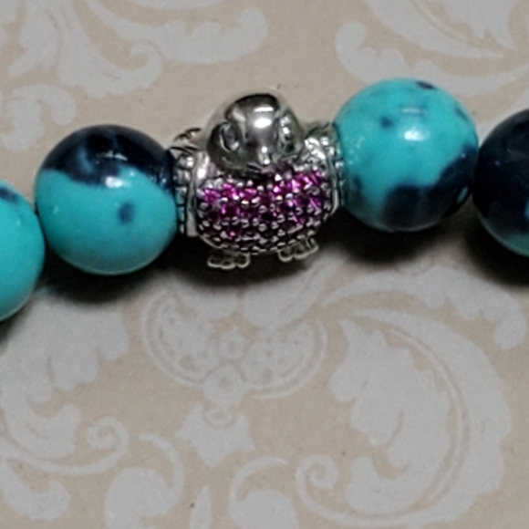 Robin Heart Pink Rhinestone Bead in Robins Egg Jade Design Robin Spring - Picture 3 of 10